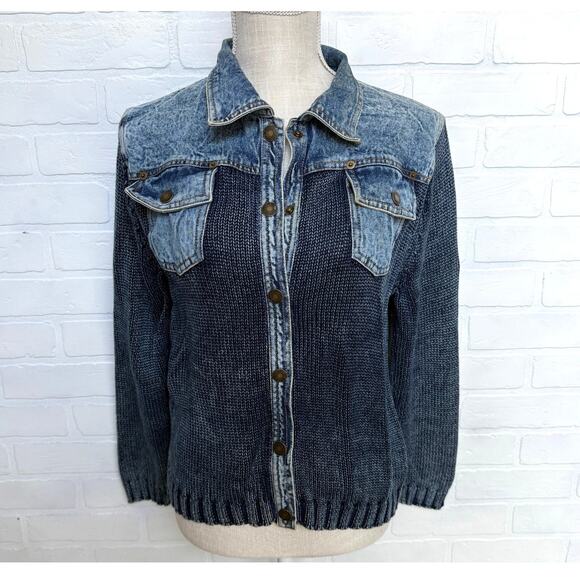 Paris Blues Women's 100% Cotton Blue Jean Sweater Snap Jacket Pockets sz S - Picture 1 of 10